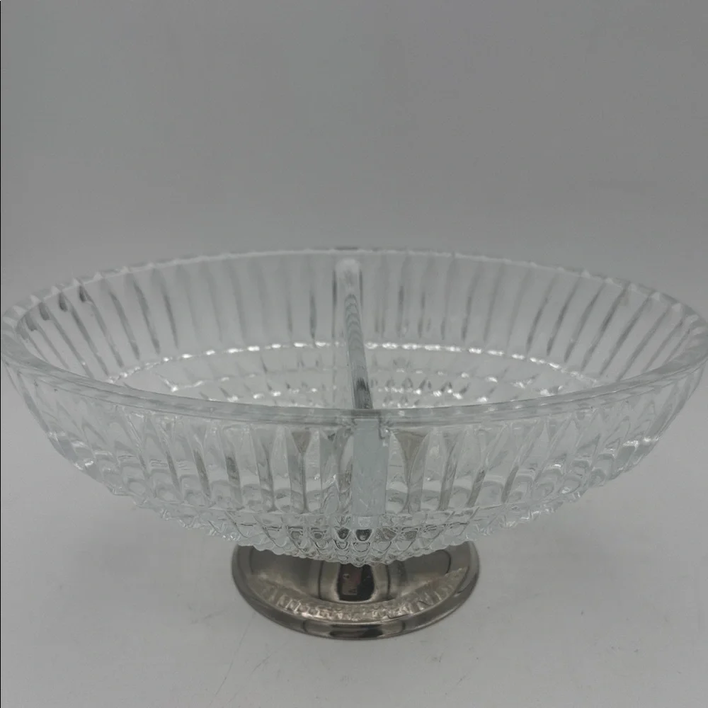 VTG diamond cut Crystal divided relish dish Silverplate base England